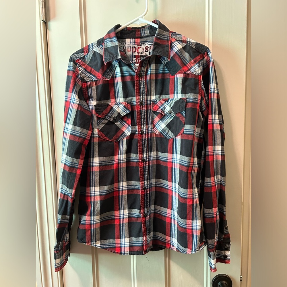 Aeropostale Young Mens Plaid Snap Shirt
